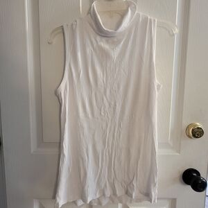 White Ribbed Sleeveless Turtleneck Top